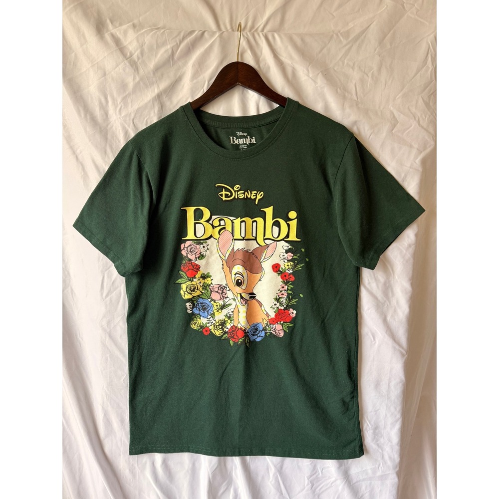 Disney Bambi Graphic T-Shirt Forest Green Floral Wreath Mens Large L RN86947